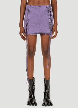 推荐Lattice Front Denim Mini Skirt in Purple商品