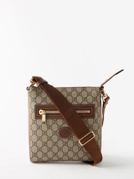 推荐GG-monogram leather-trim cross-body bag商品