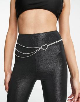ASOS | ASOS DESIGN belly chain with crystal heart drape detail in silver tone商品图片,8.1折