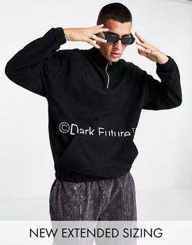 ASOS | ASOS Dark Future oversized polar fleece sweatshirt with half zip with embroidery in black商品图片,5折