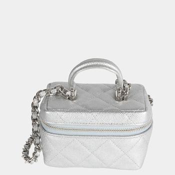 香奈儿122单肩包, [二手商品] Chanel | Chanel Silver Quilted Caviar Leather Mini Vanity Chain Shoulder Bag商品图片 9.5折