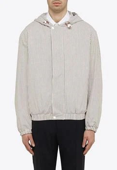 Thom Browne | Striped Zip-Up Hooded Sweatshirt 