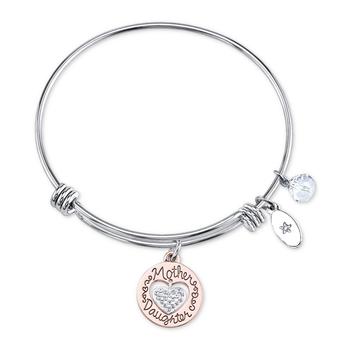 商品Two-Tone Mother & Daughter Heart Charm Bangle Bracelet in Rose Gold-Tone & Stainless Steel with Silver Plated Charms图片