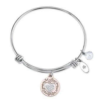 推荐Two-Tone Mother & Daughter Heart Charm Bangle Bracelet in Rose Gold-Tone & Stainless Steel with Silver Plated Charms商品