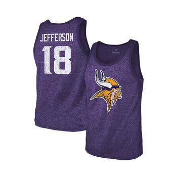Majestic, Majestic | Men's Threads Justin Jefferson Heathered Purple Minnesota Vikings Name and Number Tri-Blend Tank Top商品图片 7.4折