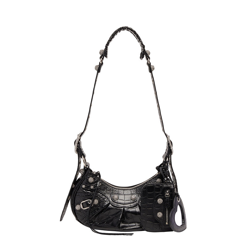 Balenciaga | 【预售3-7天】Balenciaga/巴黎世家 22春夏新款LE CAGOLE系列 女士超小号黑色牛皮革鳄鱼压纹爱心镜子镶水钻做旧银扣肩背手提腋下包 67130923EJY1000商品图片,8折×额外9.5折, 包邮包税, 额外九五折