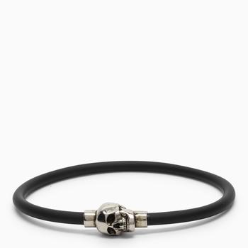 Alexander McQueen | Silver Skull bracelet in black rubber商品图片,