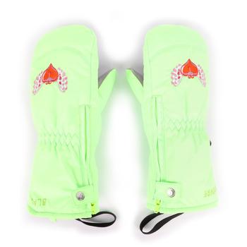 推荐Love heart embroidery ski mittens in neon green商品