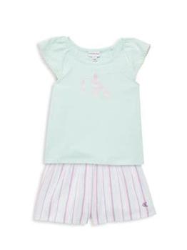 Calvin Klein | Little Girl’s 2-Piece Logo Tee & Striped Shorts Set商品图片,2.7折