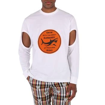 Burberry | Men's White Shark Print Cotton Long Sleeve T-Shirt 2.1折, 满$75减$5, 满减
