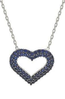 Suzy Levian | Sterling Silver Pavé Blue CZ Open Heart Pendant Necklace,商家Nordstrom Rack,价格¥671