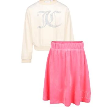 Juicy Couture | Silver crystal big logo diamante velour sweatshirt and skirt set in white and pink 5.9折×额外8.5折, 额外八五折