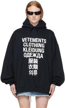 Vetements | 黑色棉质连帽衫商品图片,7.4折