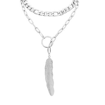 Mixed Chain Leaf Y Necklace silver product img