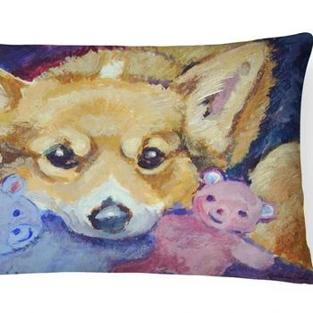 Caroline's Treasures | 12 in x 16 in  Outdoor Throw Pillow Corgi with all the toys Canvas Fabric Decorative Pillow,商家Verishop,价格¥236