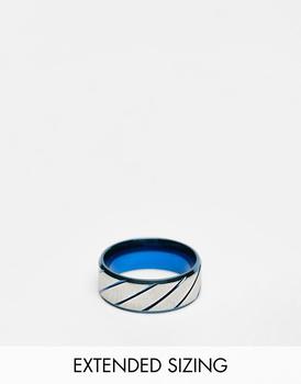 商品ASOS | ASOS DESIGN waterproof stainless steel band ring with horizontal emboss in metallic blue and silver tone,商家ASOS,价格¥115图片