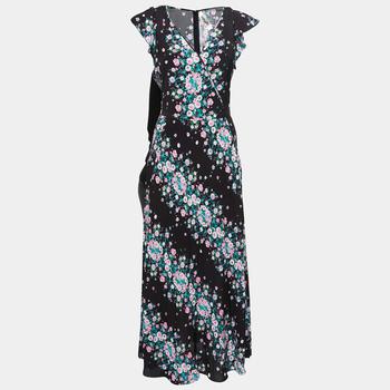 Diane von Furstenberg | Diane Von Furstenberg Black Floral Printed Crepe Midi Dress M商品图片 4.5折, 满$601减$60, $600以内享9折, 满减