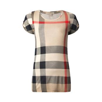 时尚burberry t恤女装, Burberry | Burberry 博柏利 女士卡其色莫代尔经典格纹舒适短袖T恤 3876799商品图片 满$100享9.5折, 满折