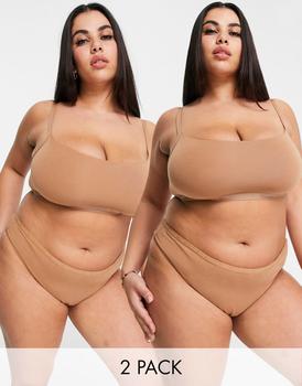 ck内裤女是什么牌子, Calvin Klein | Calvin Klein Plus Size CK One logo thong 2 pack in sandalwood商品图片 5折