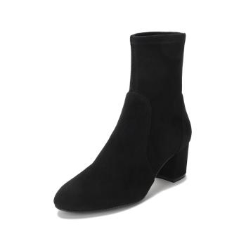 商品STUART WEITZMAN 女士黑色麂皮粗跟短靴 YULIANA60-BLK-SUS-SUEDE-STR图片
