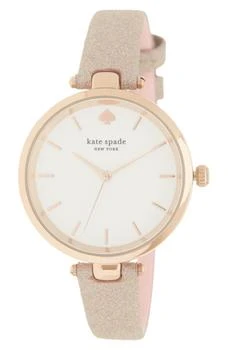 Kate Spade | holland three-hand rose gold-tone glitter leather watch, 34mm 6折