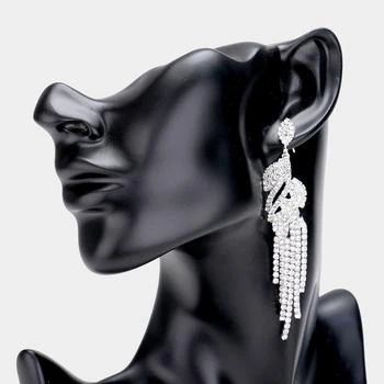 FASHNZFAB | Rhinestone Crystal Leaf Drop Evening Earrings  - Clear, Silver,商家Premium Outlets,价格¥156