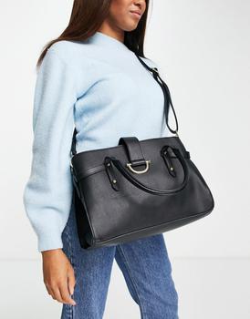 asos包, ASOS | ASOS DESIGN tote bag in black with gold hardware商品图片 6.9折
