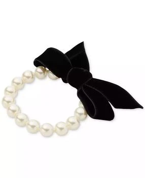 Kate Spade | Gold-Tone Velvet Bow Imitation Pearl Stretch Bracelet,商家Macy's,价格¥509