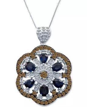 Le Vian | Chocolatier® Blueberry Sapphire (2-1/5 ct. t.w.) & Diamond (1-5/8 ct. t.w.) Openwork Flower 18" Pendant Necklace in 14k White Gold,商家Macy's,价格¥16092