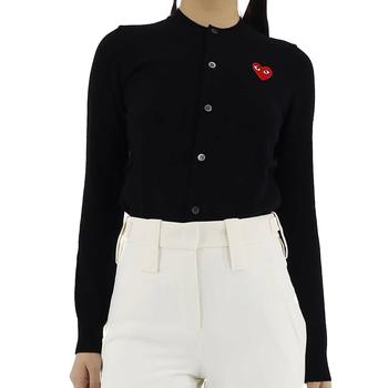 推荐Comme Des Garcons Ladies Heart Logo Cardigan In Black, Size X-Small商品