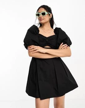 推荐Moon River puff sleeve cut out mini dress in black商品