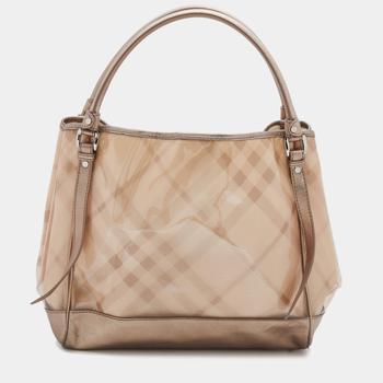 burberry托特包, [二手商品] Burberry | Burberry Metallic Beige Exploded Check PVC and Leather Tote商品图片 