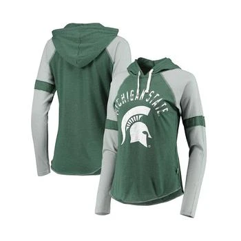 推荐Women's Green and Gray Michigan State Spartans Yard Line Raglan Hoodie Long Sleeve T-shirt商品