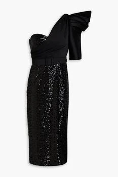 Badgley Mischka | One-shoulder satin-twill and sequined tulle midi dress 4.7折×额外8折x额外9.5折, 额外八折, 额外九五折