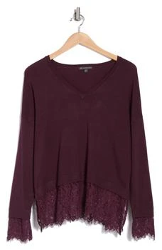 Adrianna Papell | V-Neck Lace Trim Sweater,商家Nordstrom Rack,价格¥249