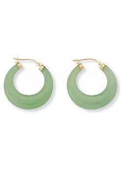 商品Genuine Jade 14k Yellow Gold Hoop Earrings图片