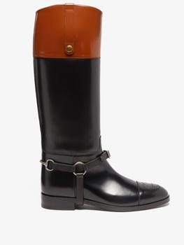 Gucci | Zelda harness-embellished leather knee-high boots商品图片,