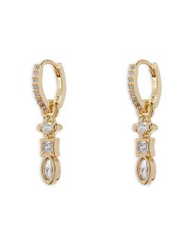 Cubic Zirconia Bezel Charm Hoop Earrings in Gold Tone product img