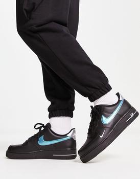 推荐Nike Air Force 1 '07 trainers in black with metallic swoosh商品
