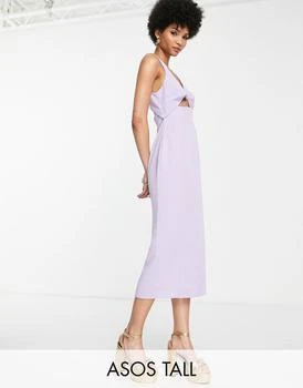 ASOS | ASOS DESIGN Tall structured midi dress with twist front bodice in lilac 4.5��折