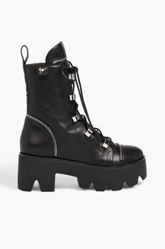 推荐Juliett zip-detailed leather platform combat boots商品