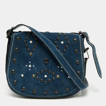 推荐Coach Blue Leather Studded Saddle Crossbody Bag商品