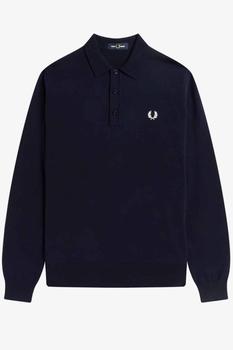 Fred Perry | Fred Perry K4535 - Long Sleeve Knitted Shirt in Navy商品图片,