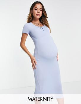 Flounce London Maternity | Flounce London Maternity basic jersey midi dress with cap sleeve in baby blue商品图片,5.9折