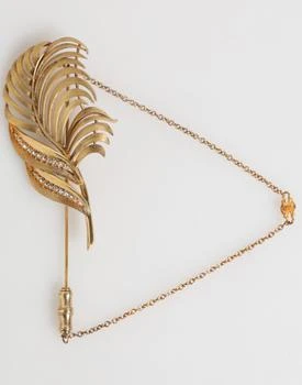 Dolce & Gabbana | Dolce & Gabbana Gold Tone Leaf 925 Sterling Silver Crystal Chain Brooch,商家Siebentaschen,价格¥2758