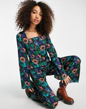 美国Topshop, Topshop | Topshop 70s print wide leg jumpsuit商品图片 
