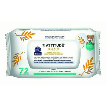 商品Attitude WellBeing | Attitude Baby Bebe Dry and Sensitive Skin Natural Baby Wipes, 72 Ea,商家MyOTCStore,价格¥29图片