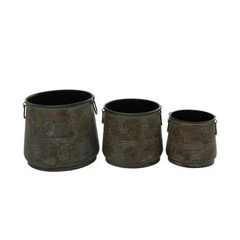Rosemary Lane | Brass Metal Indoor Outdoor Distressed Bucket Style Planter with Side Ring Handles Set of 3,商家Macy's,价格¥1339