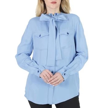 Burberry | Ladies Soft Cornflower Blue Ollyrl Pussybow Shirt 2.3折, 满$200减$10, 满减