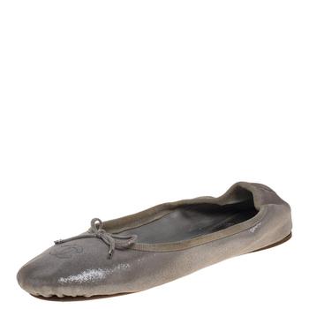 美国香奈儿鞋, [二手商品] Chanel | Chanel Silver Glitter Suede CC Ballet Flats Size 40商品图片 4.1折